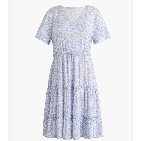 J.Crew Factory V-Neck Ruffle Tiered Mini Dress For Women Size S Blue Floral - Picture 1 of 12
